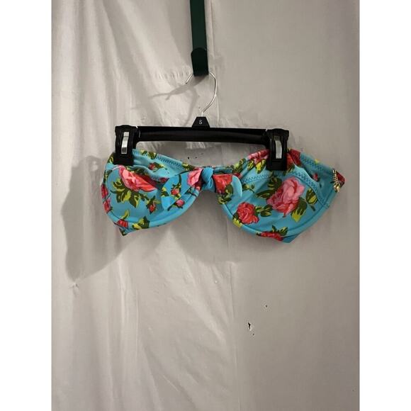 Betsey Johnson Blue Floral Two Piece High Waist Bottom Sz M Strapless Top Sz L - Picture 5 of 11